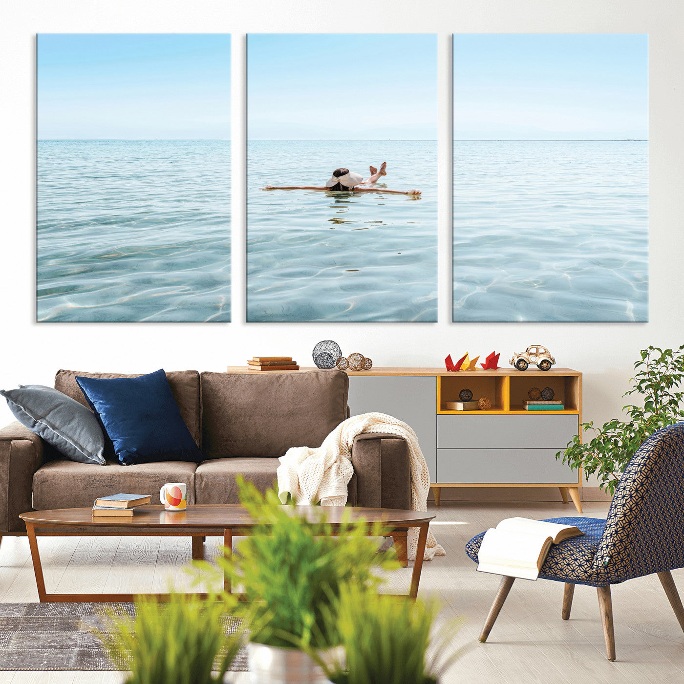 32624554-MGV-CV-36X24-Swimming Relaxation Wall Art Canvas Print, Framed Peaceful Water Art Picture Print, Clear Sea Perfect Minimalist Aquatic Decor
