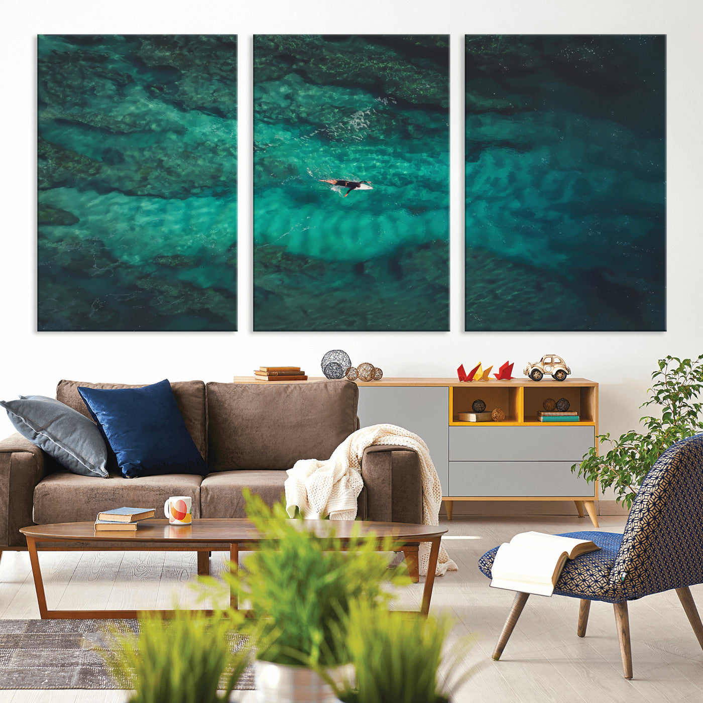 93287752-MGV-CV-36X24-Ocean Surf Wall Art Canvas Print, Framed Blue Waters Art Picture Print, Vibrant Seascape Perfect Coastal Adventure Decor Artwork