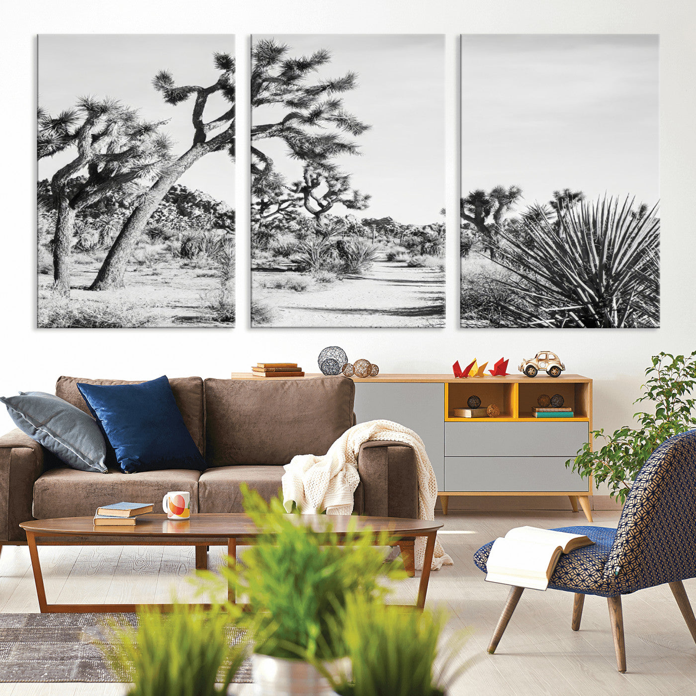 88164251-MGV-CV-36X24-Joshua Tree Wall Art Canvas Print, Framed Desert Path Art Picture Print, Monochrome Desert Perfect Minimalist Desert Decor Artwork