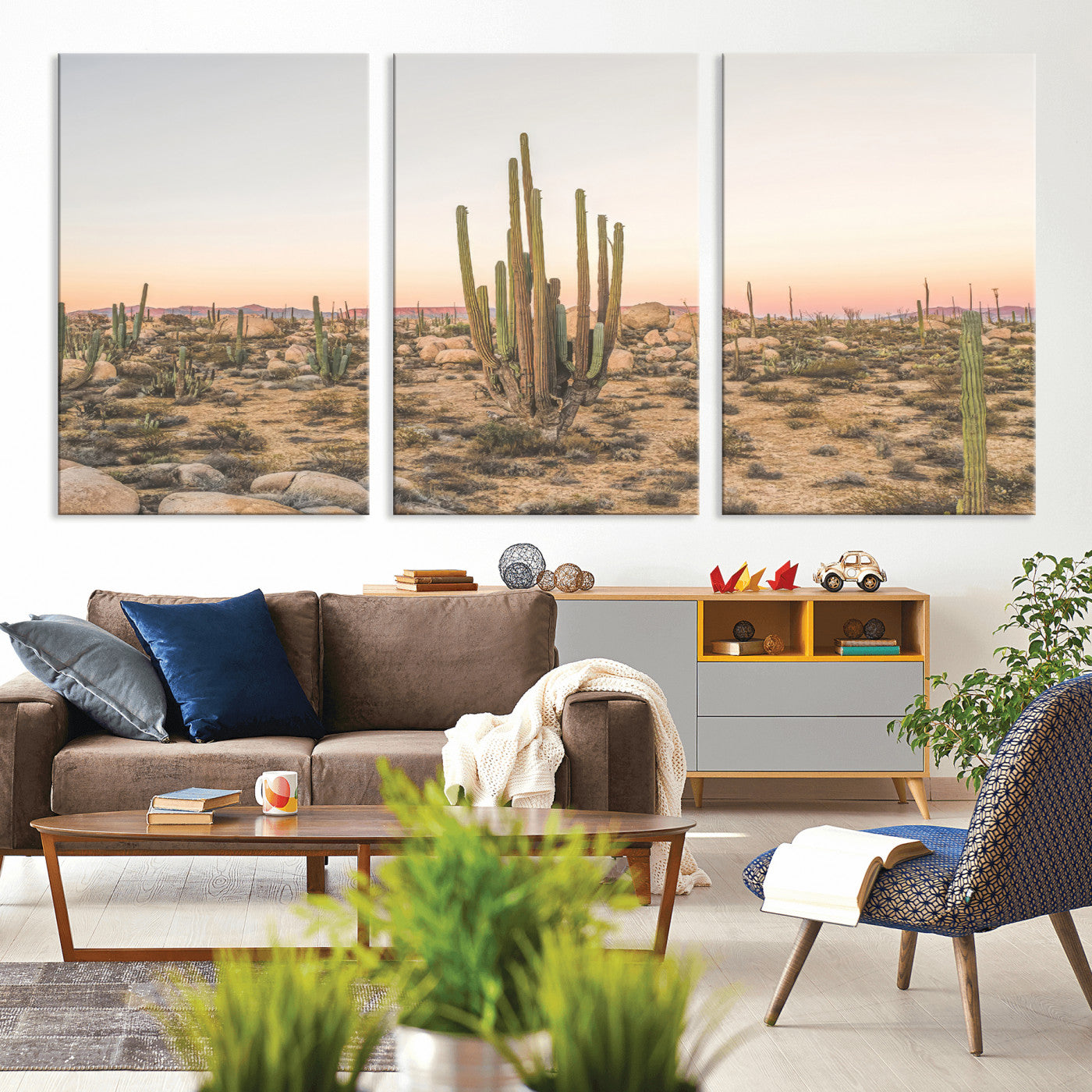 76234974-MGV-CV-36X24-Desert Cactus Wall Art Canvas Print, Framed Baja Desert Art Picture Print, Pastel Desert Perfect Southwestern Boho Decor Artwork