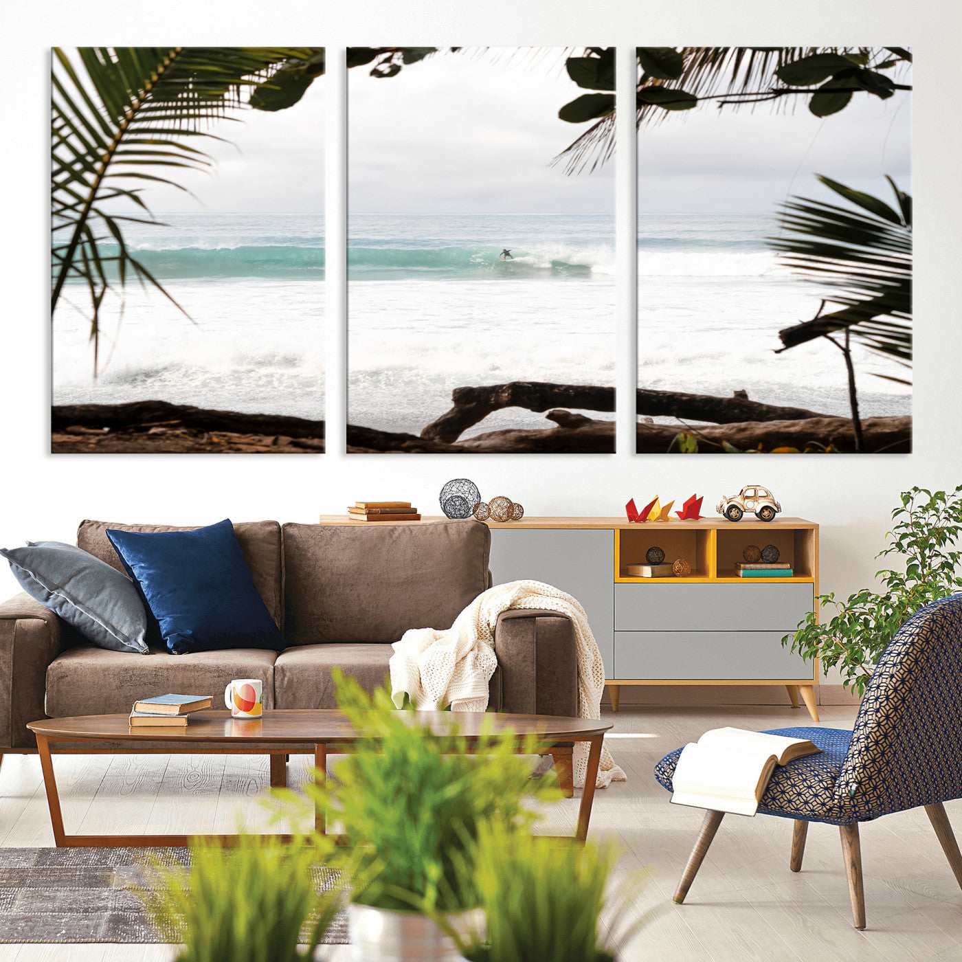 50382104-MGV-CV-36X24-Tropical Surf Wall Art Canvas Print, Framed Palm Tree View Art Picture Print, Beach House Art Perfect Boho Coastal Decor Artwork