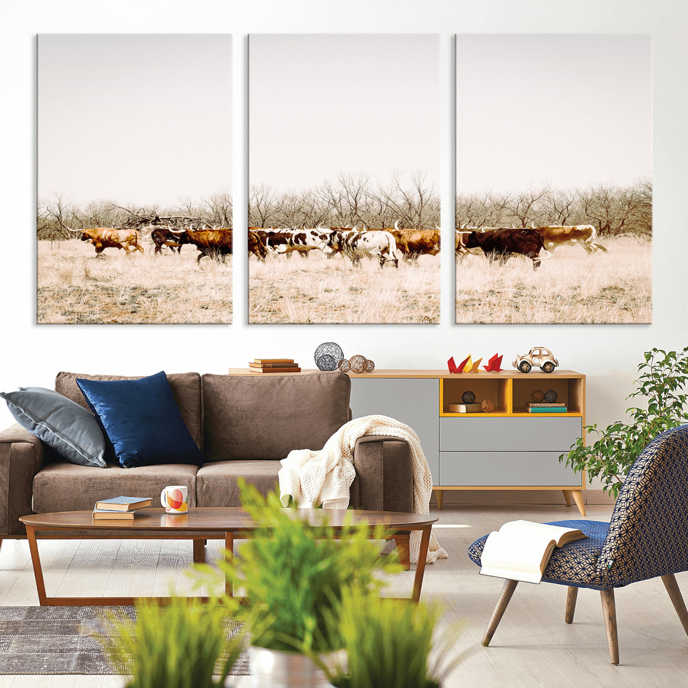 12454132-MGV-CV-36X24-Cow Herd Photography Wall Art Canvas Print, Framed Rustic Farmhouse Decor Art Picture Print, Western Ranch Style Perfect Rustic