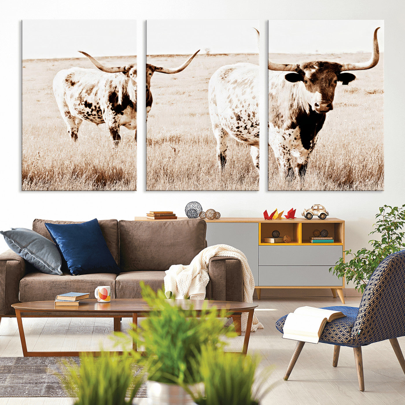 39672786-MGV-CV-36X24-Rustic Cow Scene Wall Art Canvas Print, Framed Farmhouse Style Cattle Art Picture Print, Prairie Animal Duo Perfect Rustic Western