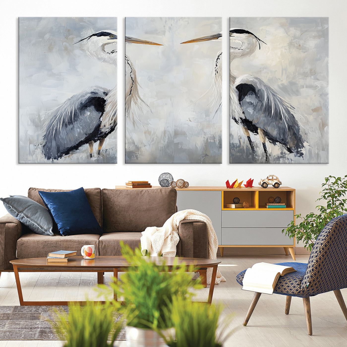 90806932-MGV-CV-36X24-Heron Wall Art Wall Art Canvas Print, Framed Bird Canvas Decor Art Picture Print, Nature Inspired Perfect Coastal Minimalist Decor