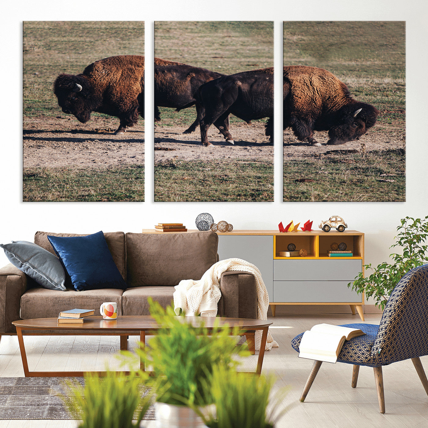 58141885-MGV-CV-36X24-Bison Photography Wall Art Canvas Print, Framed Western Wildlife Art Picture Print, Modern Ranch Perfect Western Rustic Decor