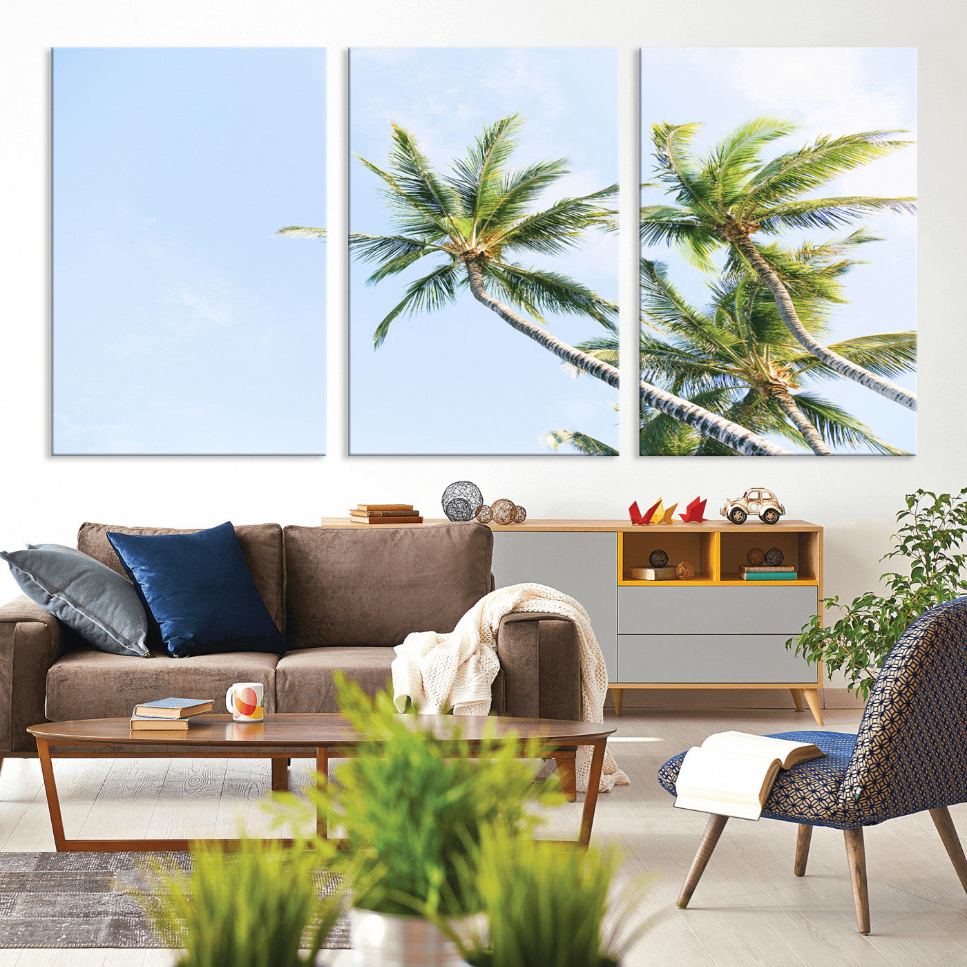 54719115-MGV-CV-36X24-Palm Trees Wall Art Canvas Print, Framed Tropical Aesthetic Art Picture Print, Coastal Serenity Perfect Tropical Minimalist Decor