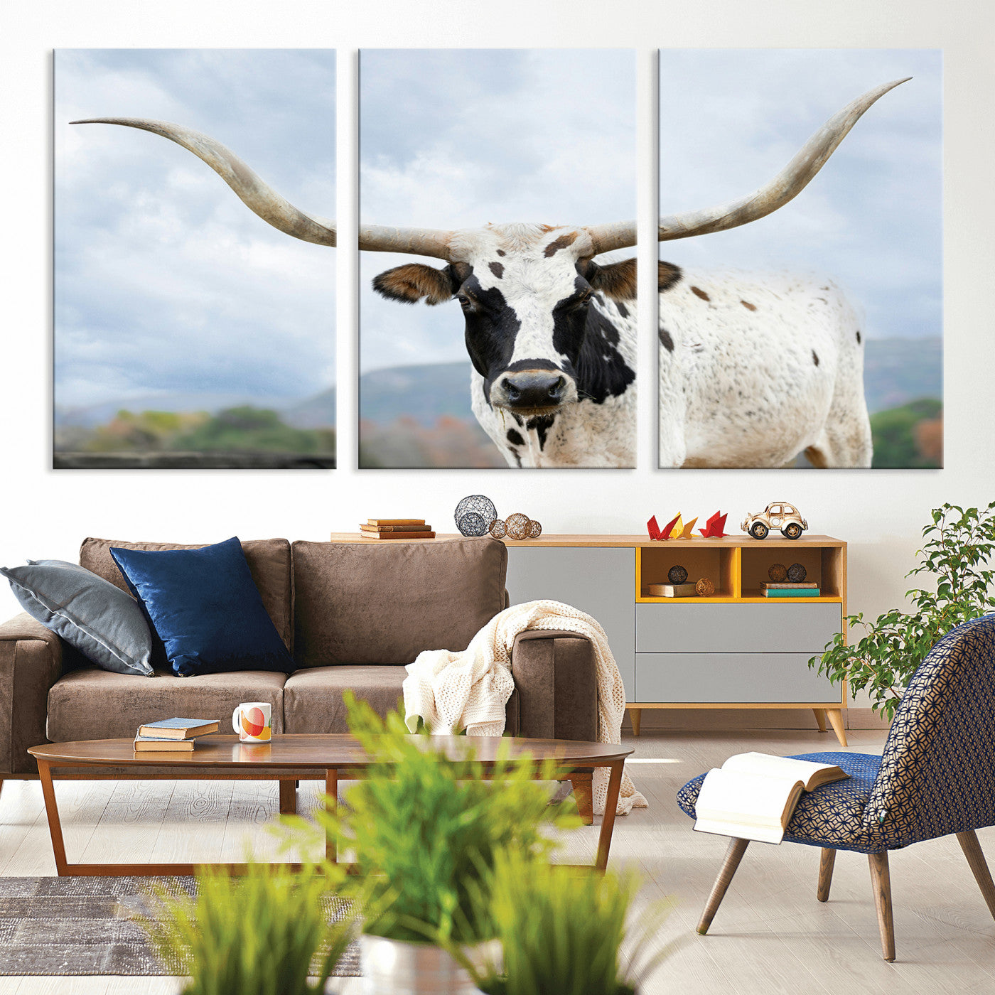 63592811-MGV-CV-36X24-Texas Longhorn Wall Art Canvas Print, Framed Western Rustic Art Picture Print, Farmhouse Decor Perfect Rustic Farmhouse Decor