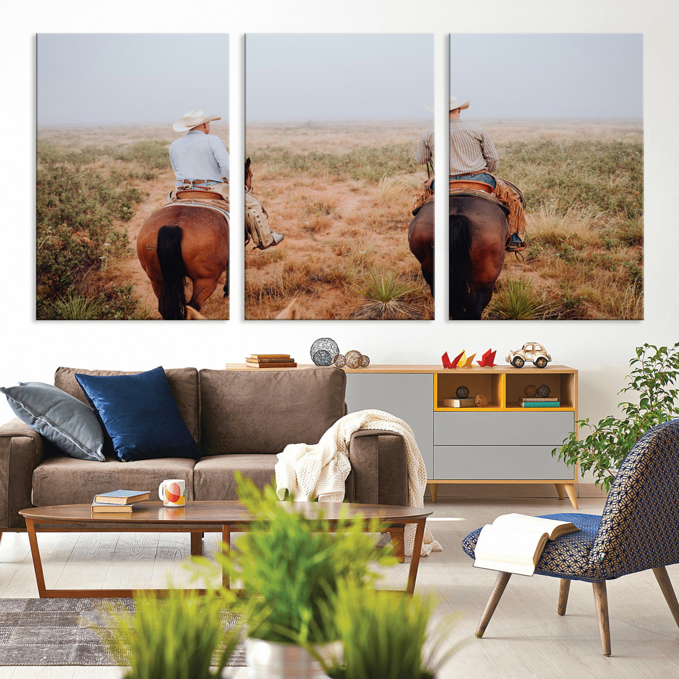 54943176-MGV-CV-36X24-Cowboy Wall Art Wall Art Canvas Print, Framed Western Canvas Art Picture Print, Rustic Ranch Scene Perfect Rustic Western Decor