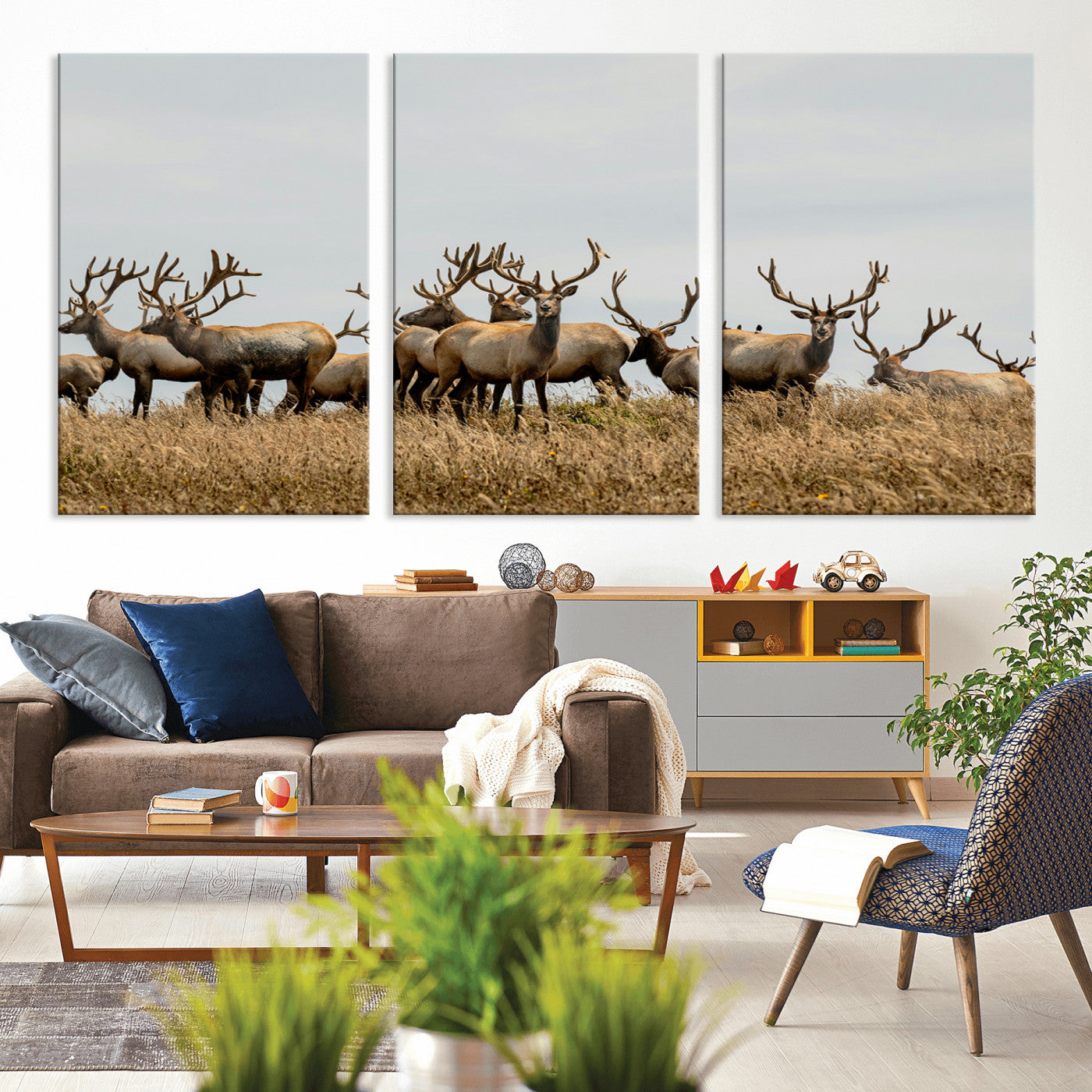 42170220-MGV-CV-36X24-Elk Herd Wall Art Canvas Print, Framed Wildlife Photography Art Picture Print, Majestic Antlers Perfect Rustic Wildlife Decor