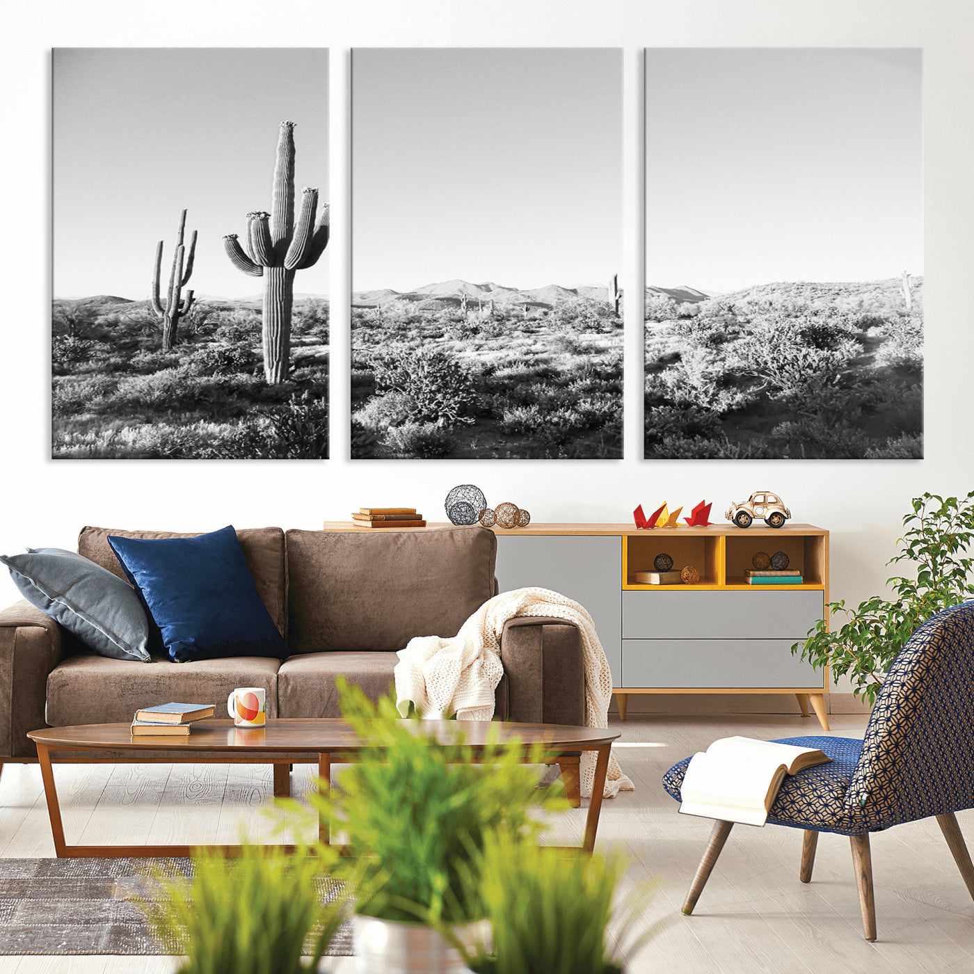 85205054-MGV-CV-36X24-Saguaro Cactus Wall Art Canvas Print, Framed Monochrome Landscape Art Picture Print, Scenic Arizona View Perfect Minimalist