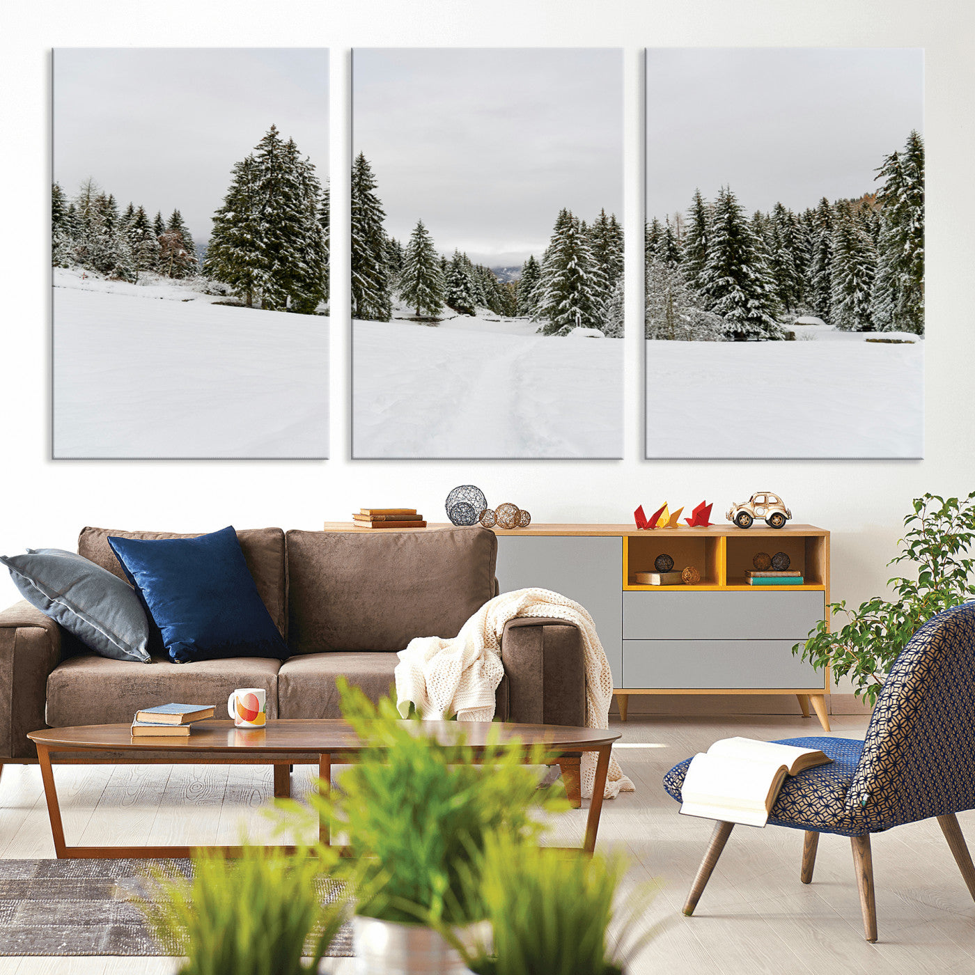 24581417-MGV-CV-36X24-Frosty Pines Wall Art Canvas Print, Framed Silent Snowfall Art Picture Print, Cozy Cabin Vibes Perfect Nordic Minimalist Decor