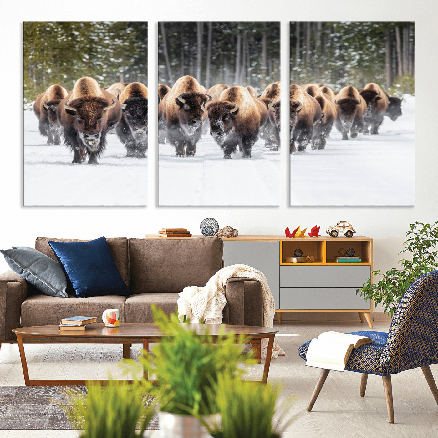 96906195-MGV-CV-36X24-Bison Herd Wall Art – American Buffalo Wildlife Photography Canvas Print, Winter Snow Scene Western Nature Decor for Living Room,