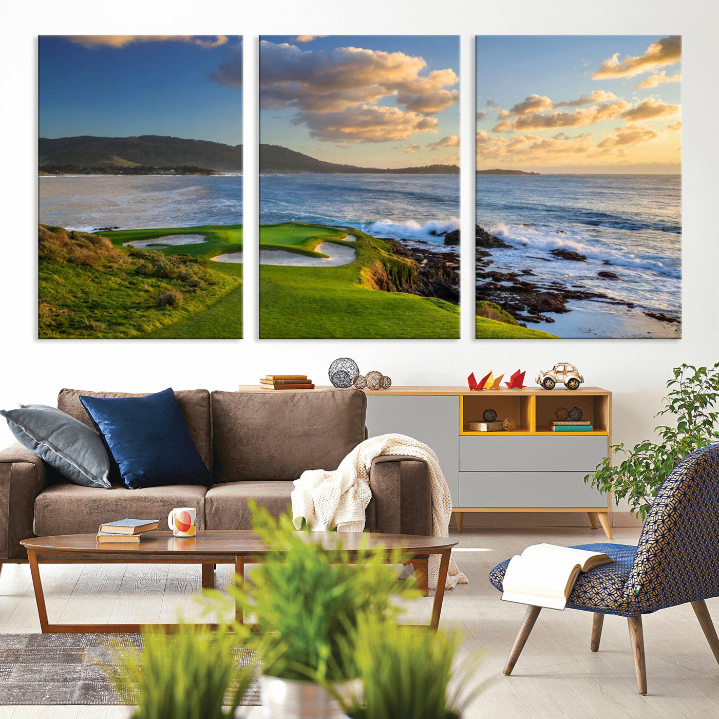 50107048-MGV-CV-36X24-Golf Course Wall Art – Coastal Ocean View Canvas Print, Scenic Fairway Landscape Decor for Office, Man Cave, Bedroom, or Living