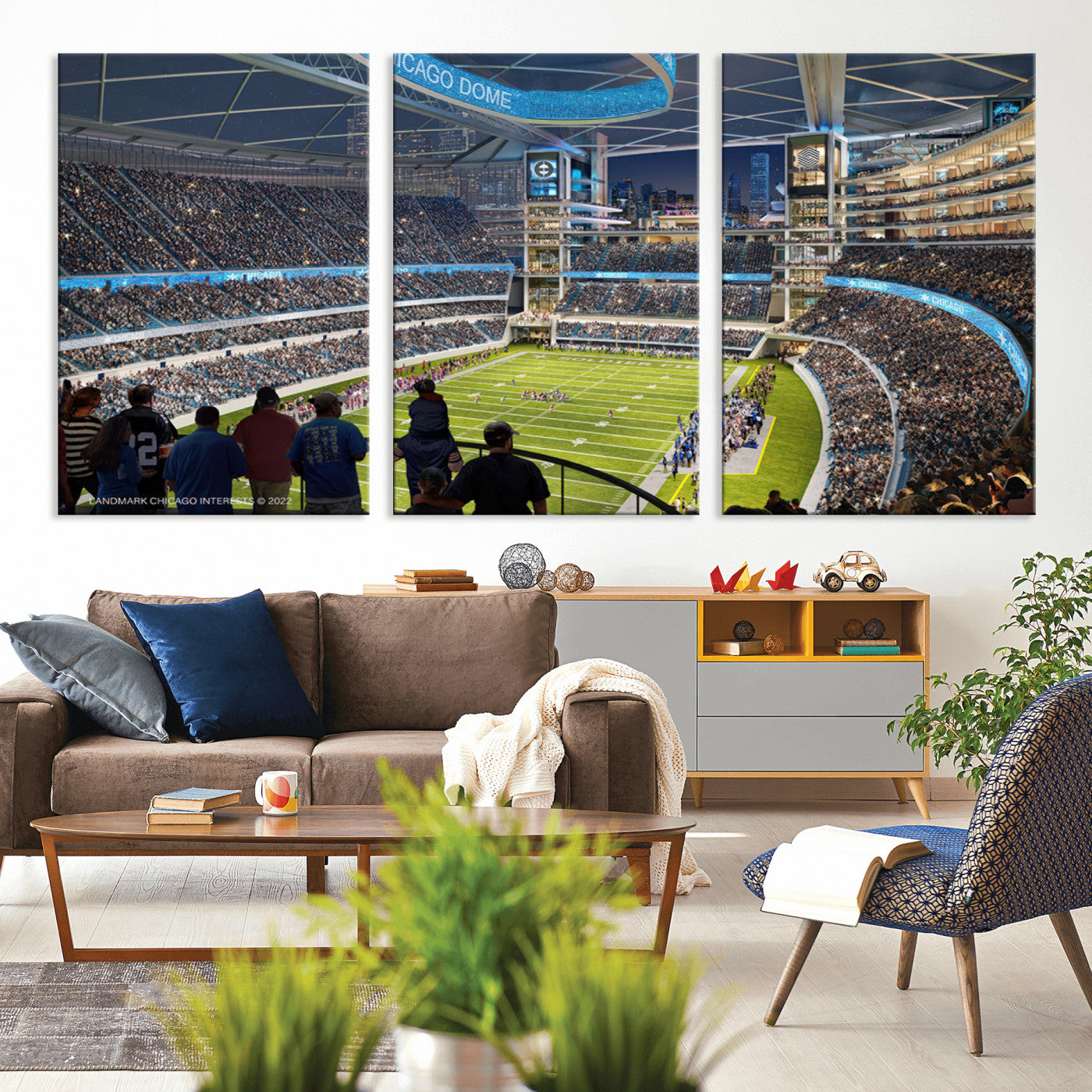41816511-MGV-CV-36X24-Chicago Dome Stadium Wall Art – Futuristic Football Arena Canvas Print, Modern Sports Fan Decor for Man Cave, Office, Bar, or