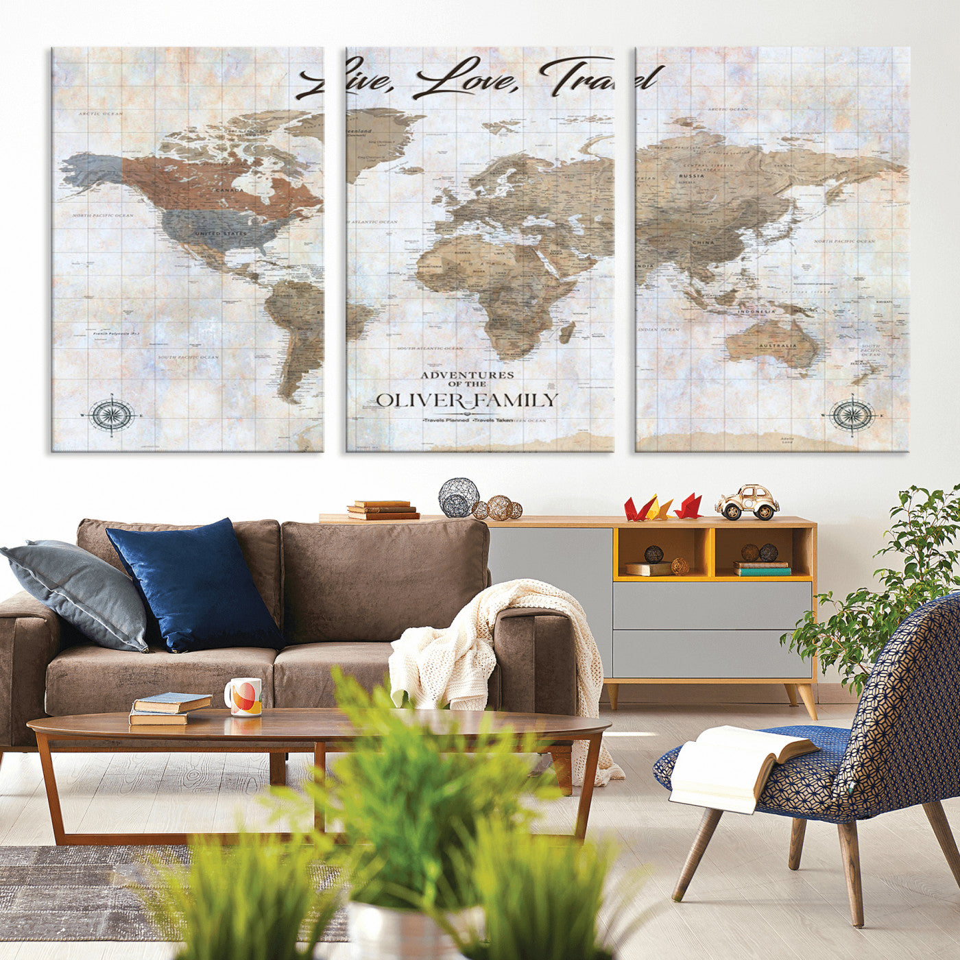 43924907-MGV-CV-36X24-Live Love Travel Wall Art – Neutral World Map Canvas Print, Rustic Adventure Decor for Home, Office or Living Room, Unique Gift