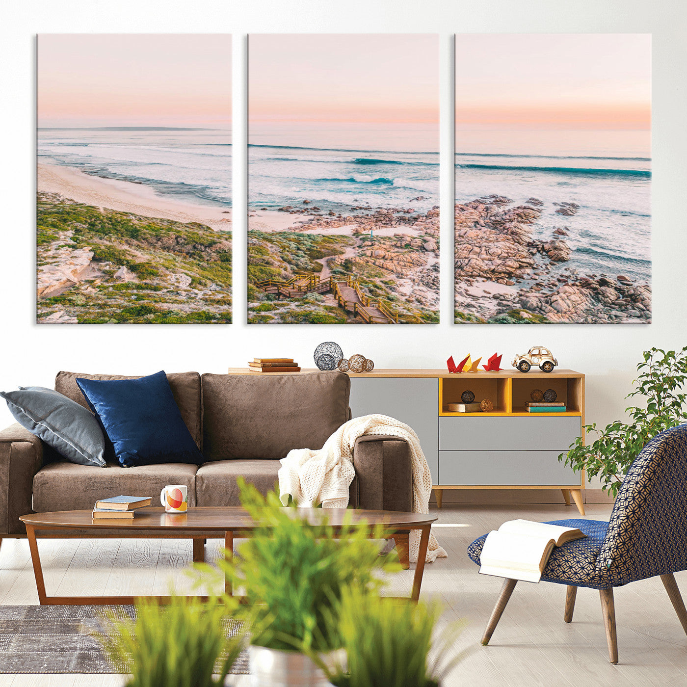 27332135-MGV-CV-36X24-Coastal Sunset Wall Art – Ocean Waves and Rocky Shore Canvas Print, Scenic Seaside Photography Decor for Bedroom, Living Room,