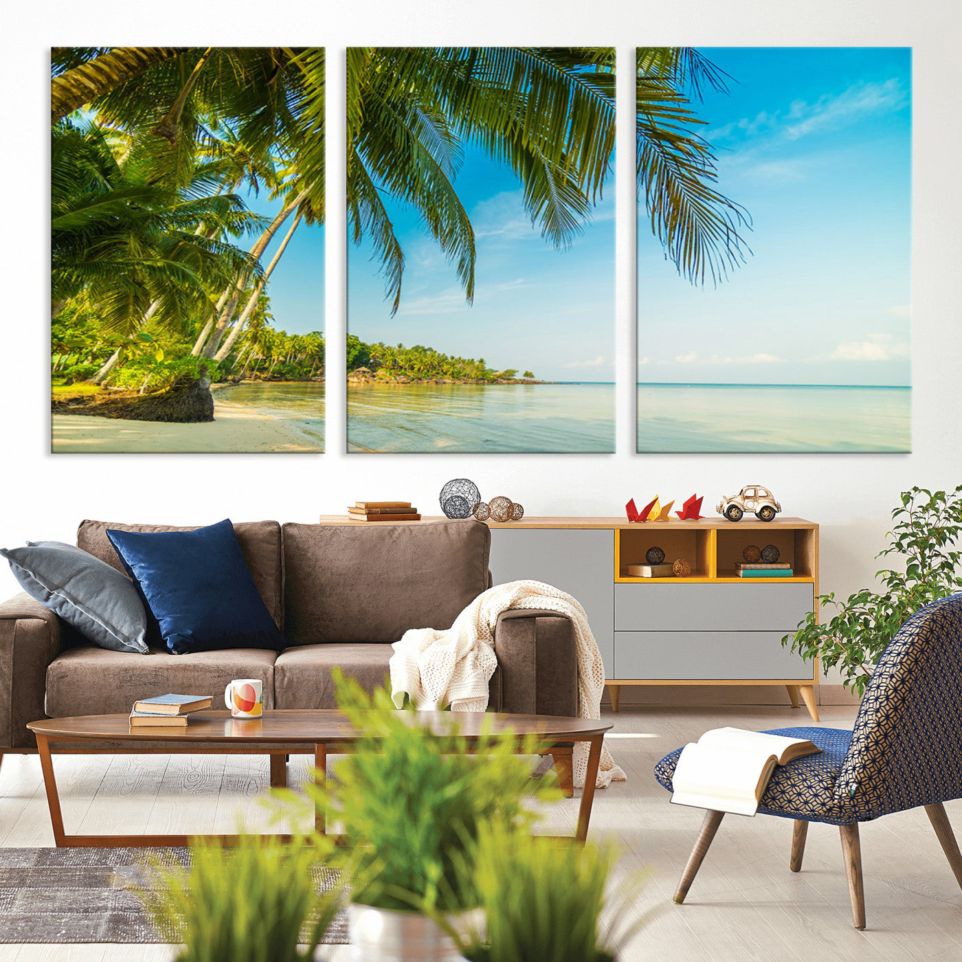 65056721-MGV-CV-36X24-Tropical Beach Wall Art – Palm Tree Coastal Photography Print, Relaxing Ocean Paradise Landscape, Island Seascape Home or Office