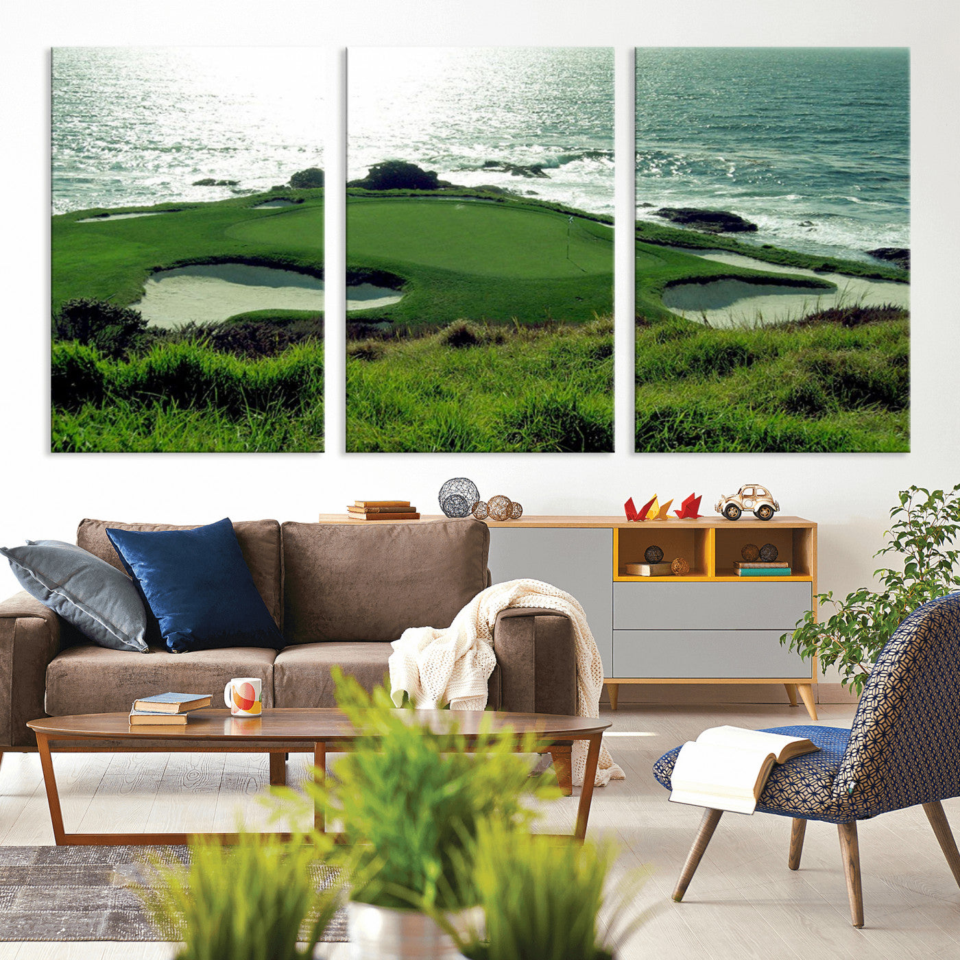 48473947-MGV-CV-36X24-Ocean Golf Course Wall Art – Panoramic Green Fairway Canvas Print, Coastal Golf Landscape Photography Sports Decor for Office, Man