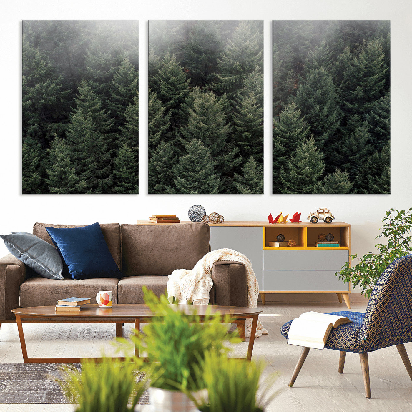 84059409-MGV-CV-36X24-Forest Wall Art – Misty Evergreen Trees Canvas Print, Tranquil Nature Photography Decor for Bedroom, Living Room, Office, Cabin or