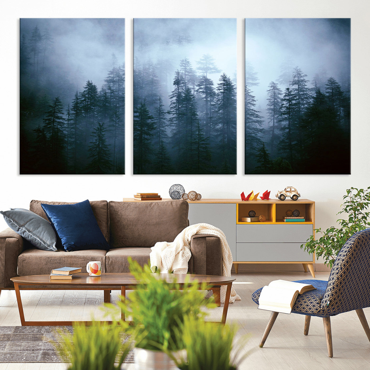 93439624-MGV-CV-36X24-Forest Wall Art – Misty Pine Trees Canvas Print, Moody Nature Photography Decor for Bedroom, Living Room, Office, Cabin, Lodge or