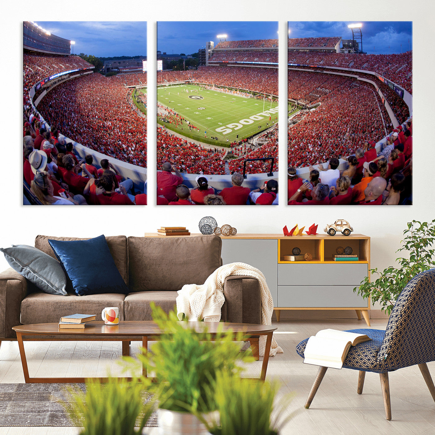 10244378-MGV-CV-36X24-Sanford Stadium Wall Art – Panoramic Georgia Bulldogs Day Game Football Canvas Print, Game Day Crowd Sports Decor for Office, Man