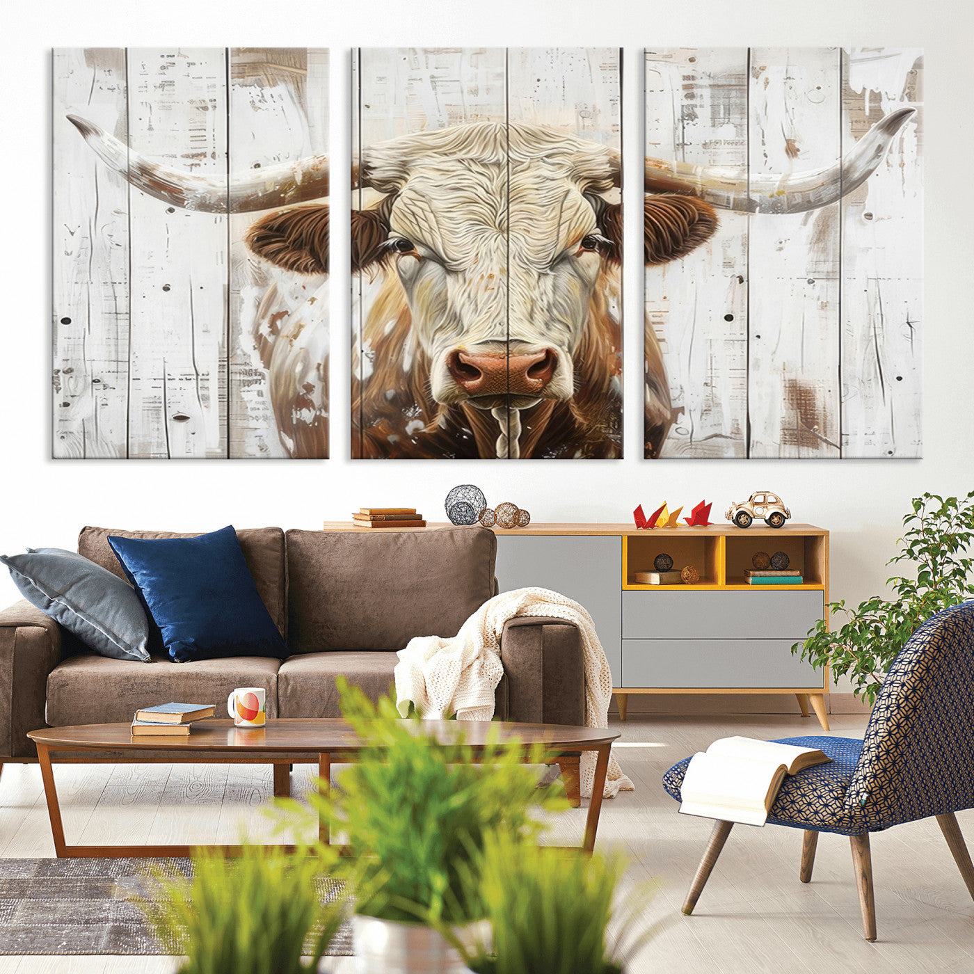 10840-MGV-CV-36X24-Texas Longhorn Wall Art Canvas Print, Framed Rustic Bull Art Picture Print, Western Cattle Perfect Rustic Western Decor Artwork