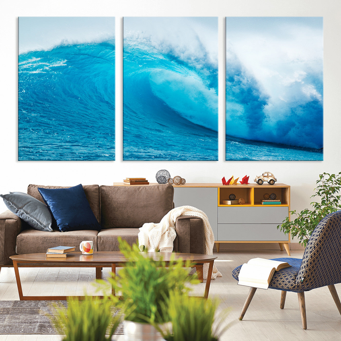 15566-MGV-CV-36X24-Ocean Wave Wall Art Canvas Print, Framed Curling Wave Art Picture Print, Vibrant Surf Wave Perfect Coastal Surf Decor Artwork