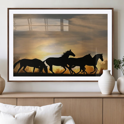 16620-MGV-CV-36X24-Sunset Stallions Wall Art – Silhouetted Horses Running Canvas Print, Nature’s Rhythm, Perfect for Living Room, Office, or Man Cave