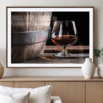 50839-MGV-CV-36X24-Barrel & Brandy Wall Art – Rustic Whiskey Barrel and Brandy Glass Canvas Print, Elegant Home Bar or Lounge Decor for Office, Man
