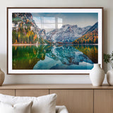 10402-MGV-CV-36X24-Snowy Mountain Lake Wall Art – Autumn Landscape Canvas Print with Reflection, Nature Decor for Living Room, Office, Bedroom or
