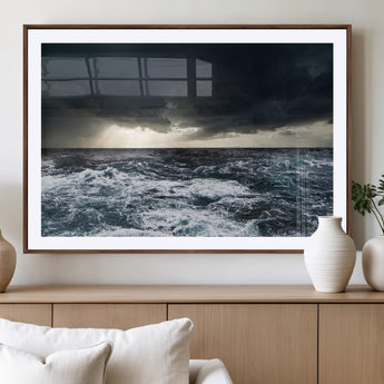 42607-MGV-CV-36X24-Stormy Ocean Wall Art – Dramatic Sea and Sky Canvas Print with Sun Rays, Moody Nature Decor for Living Room, Office, Bedroom or