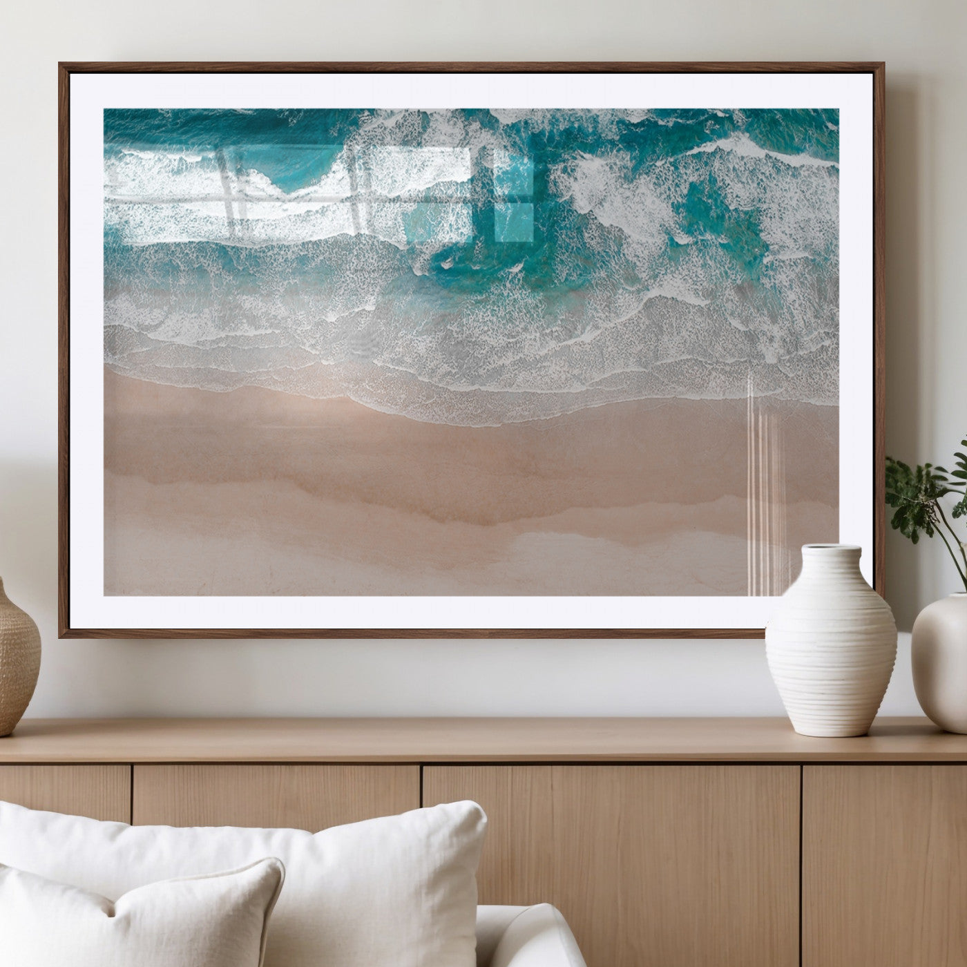 39236-MGV-CV-36X24-Ocean Beach Wall Art – Aerial View of Waves and Sand Canvas Print, Coastal Home Decor for Living Room, Bedroom, Office or Beach