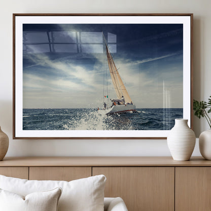 75430-MGV-CV-36X24-Sailing Boat Wall Art – Dynamic Ocean Yacht Canvas Print, Nautical Decor for Living Room, Office, Beach House or Cabin