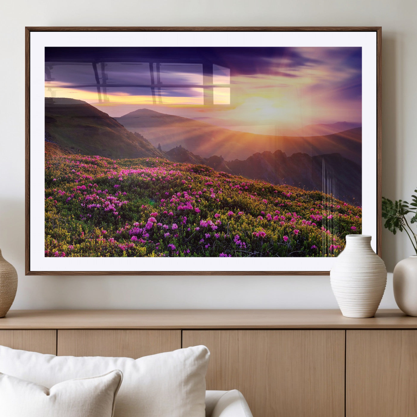 49741-MGV-CV-36X24-Mountain Sunrise Wall Art – Vibrant Floral Landscape Canvas Print, Nature Home Decor for Living Room, Bedroom Office or Cabin