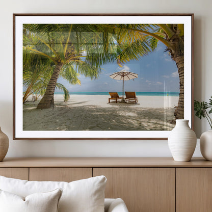 83601-MGV-CV-36X24-Tropical Beach Wall Art – Serene Palm Trees and Lounge Chairs Canvas Print, Relaxing Coastal Decor for Living Room, Bedroom or