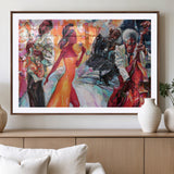 24452-MGV-CV-36X24-Vibrant Jazz Musician Painting - Expressive Art Print of Live Jazz Band, Perfect Wall Decor for Music Lovers and Art Enthusiasts