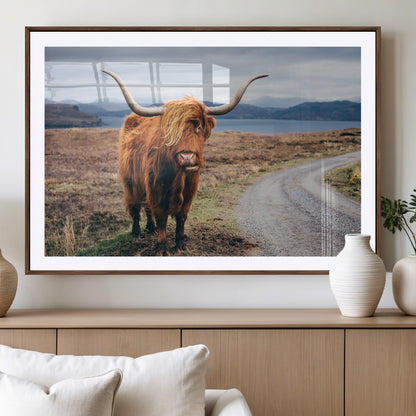 56121-MGV-CV-36X24-Rustic Highland Cow Wall Art – Panoramic Nature Canvas Print, Perfect Decor for Home, Office, Living Room or Man Cave