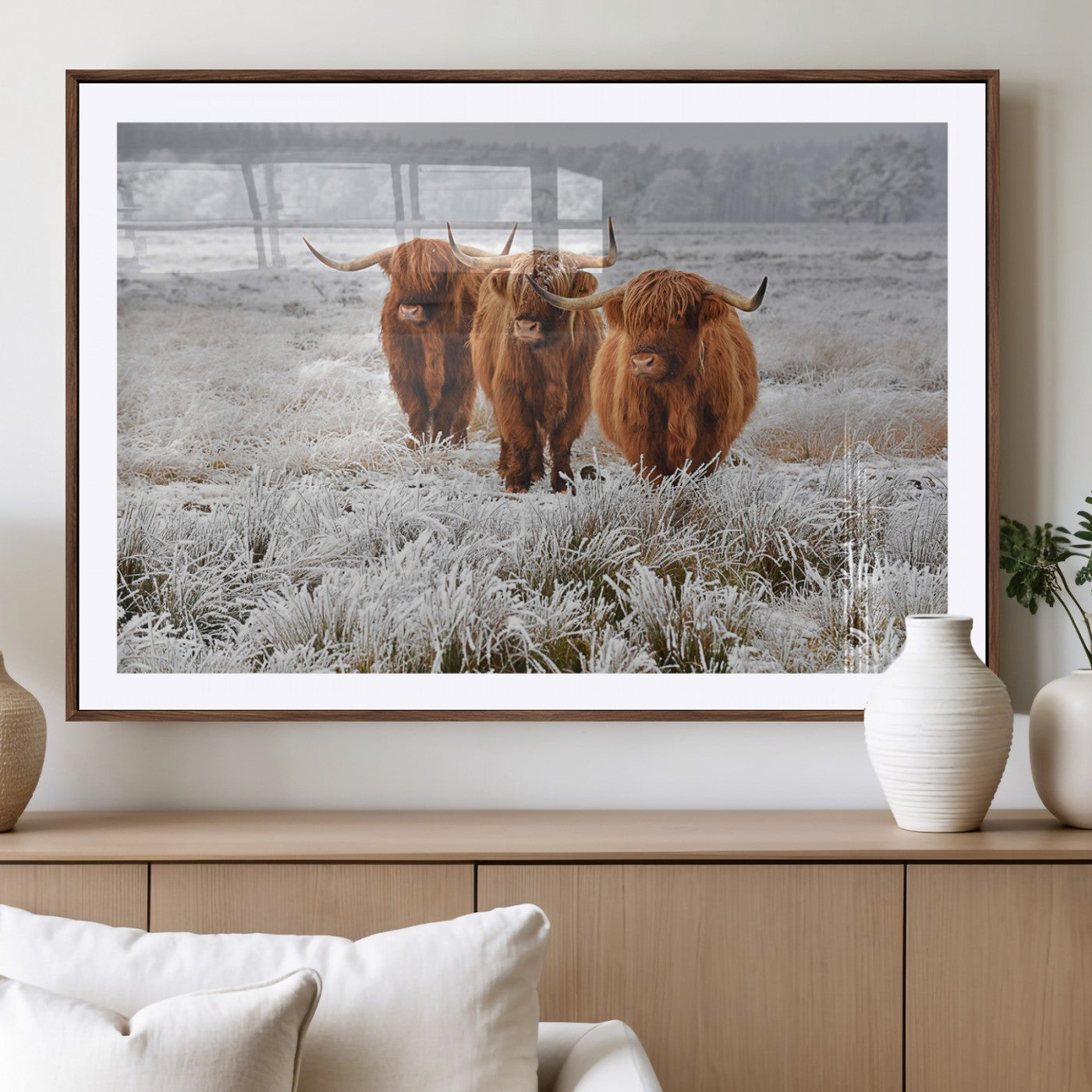 10396-MGV-CV-36X24-Highland Cattle Wall Art – Rustic Winter Landscape Canvas Print, Farmhouse Decor for Living Room, Office, Cabin or Country Home