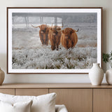10396-MGV-CV-36X24-Highland Cattle Wall Art – Rustic Winter Landscape Canvas Print, Farmhouse Decor for Living Room, Office, Cabin or Country Home
