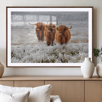 10396-MGV-CV-36X24-Highland Cattle Wall Art – Rustic Winter Landscape Canvas Print, Farmhouse Decor for Living Room, Office, Cabin or Country Home