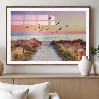 54411-MGV-CV-36X24-Coastal Path Sunrise Wall Art – Serene Ocean Canvas Print, Beach Landscape Decor for Living Room, Bedroom or Office, Peaceful