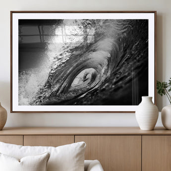 22702-MGC-FP-36x24_Walnut-Black and White Ocean Wave Wall Art – Powerful Surf Curl Photography Canvas Print, Modern Coastal Decor for Living Room, Office or