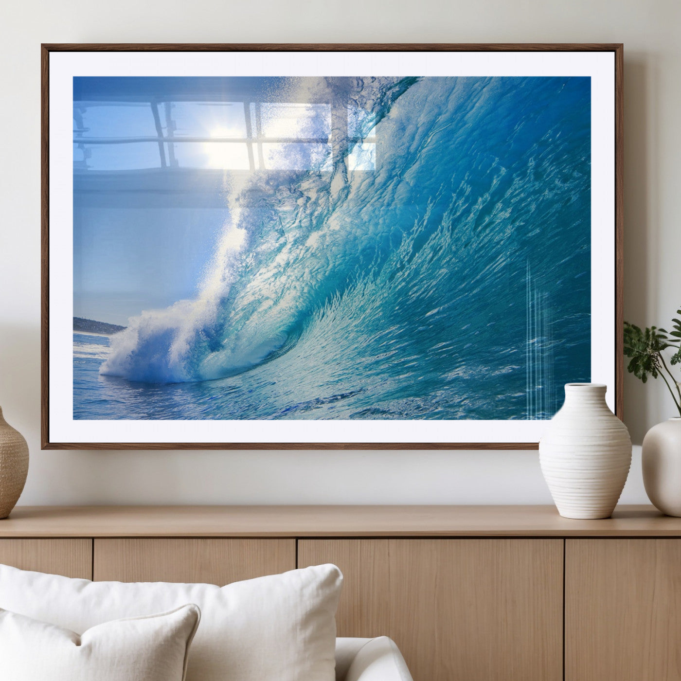 37494-MGC-FP-36x24_Walnut-Ocean Wave Canvas Art – Stunning Blue Wave Photography, Coastal Wall Decor for Living Room, Bedroom or Office
