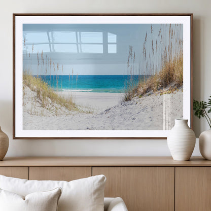 58498-MGC-FP-36x24_Walnut-White Sandy Beach Wall Art – Panoramic Coastal Canvas Print, Ocean View Decor for Living Room, Bedroom, Office, Relaxing Seaside