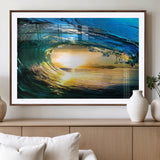 19378-MGC-FP-36x24_Walnut-Ocean Wave Sunset Wall Art – Vibrant Surf and Golden Horizon Canvas Print, Coastal Seascape Photography for Living Room, Bedroom,