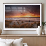 90176-MGC-FP-36x24_Walnut-Beach Sunset Wall Art – Coastal Sand Dune Canvas Print with Ocean Waves and Dramatic Sky, Seaside Landscape Decor for Living Room
