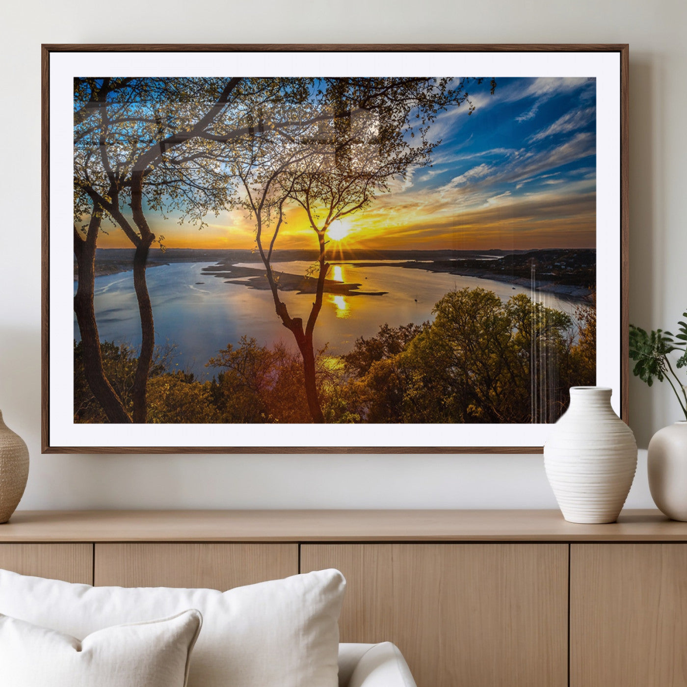 66839-MGC-FP-36x24_Walnut-Lake Sunset Wall Art – Golden Hour Canvas Print with Trees and Water Reflection, Scenic Landscape Photography for Living Room,