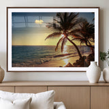82710-MGC-FP-36x24_Walnut-Palm Tree Sunset Beach Wall Art – Tropical Ocean Canvas Print, Coastal Paradise Seascape Decor for Living Room or Office Wall