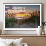 25576-MGC-FP-36x24_Walnut-Beach Grass Sunset Wall Art – Coastal Sand Dune Landscape Canvas Print, Ocean View Nature Decor for Living Room or Office Wall