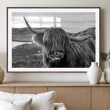 83810-MGV-CV-36X24-Highland Cow Wall Art – Black and White Highland Cattle Print, Rustic Farmhouse Animal Decor for Living Room or Office